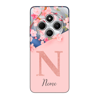 Capinha para Xiaomi RedMi 14c 4G Anti Impacto Personalizada - Delicate Flowers Rosa com nome e inicial em Oferta na Shopee