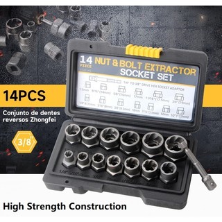 Conjunto Extrator De Porca De Parafuso De Impacto De Unidade De 14 Peças Lug 3/8 Polegadas Kit Removedor Aço De Ferramen