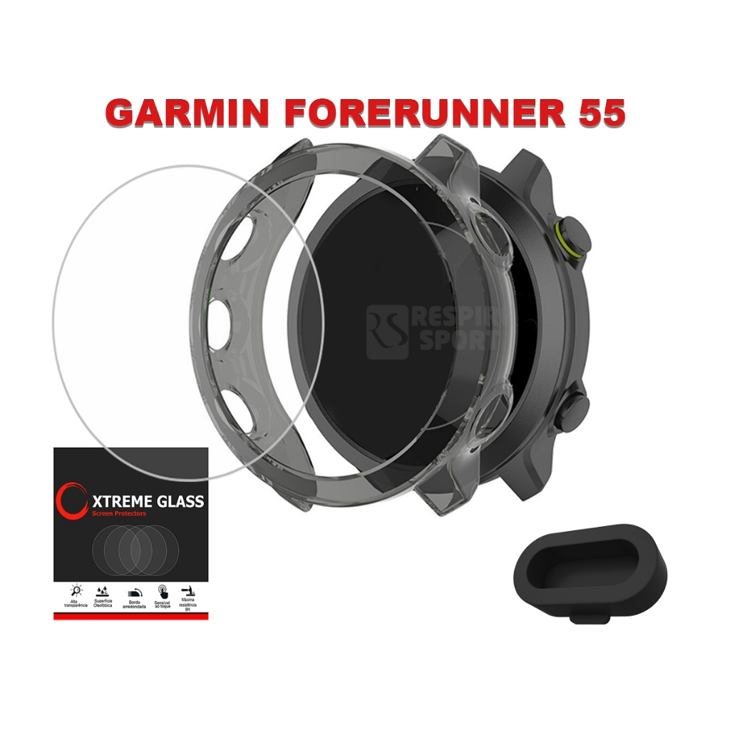 Kit Capa Case Para Garmin Forerunner 55 Fr55 + Pelicula De Vidro e tampa plug usb em Oferta na Shopee