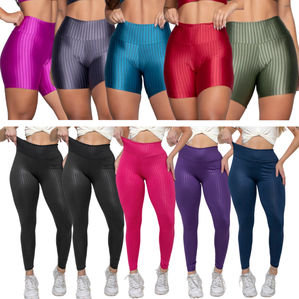 Kit 10 Legging 5 Calças Modelo 3D Cintura Alta Fitness Academia +  5 Shorts Legging 3D fitness Cós Alto