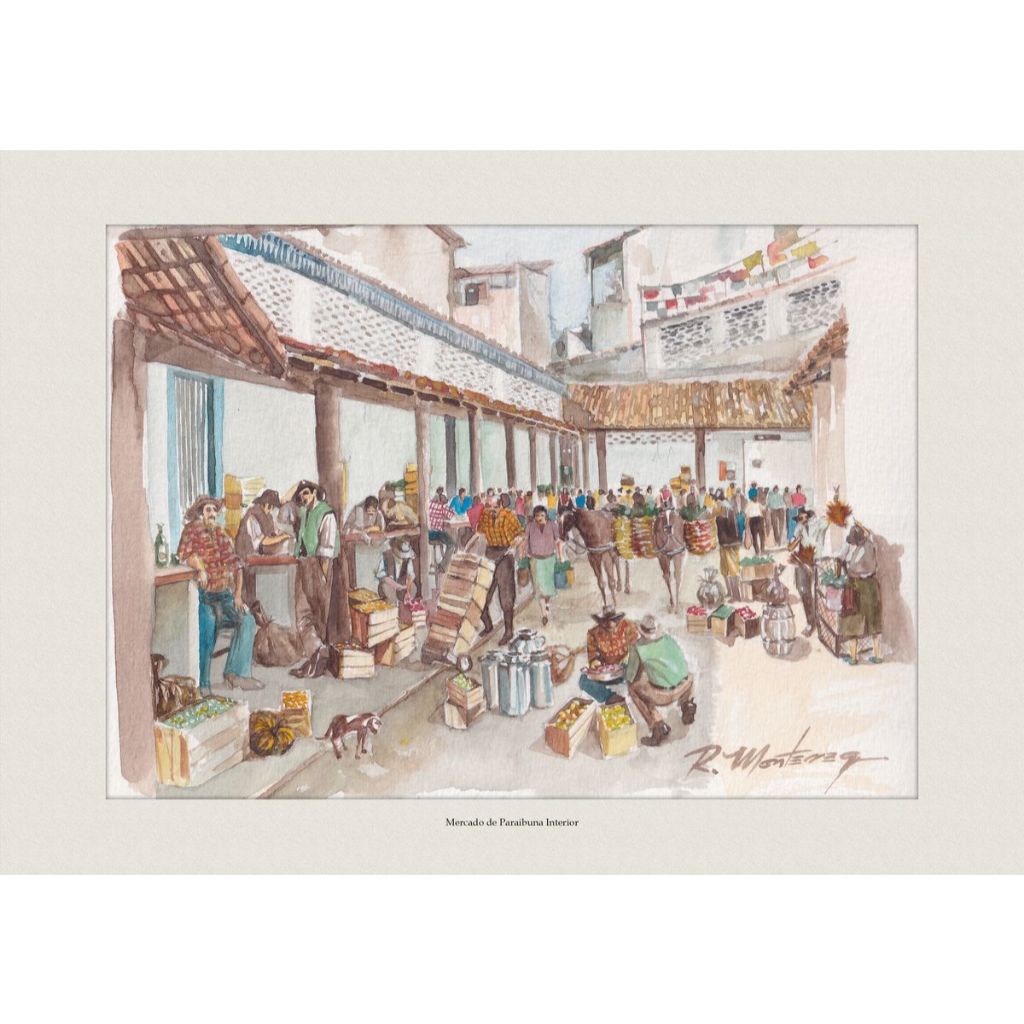 Mercado de Paraibuna Interior | Pintura em Aquarela | Quadro Decorativo | A4