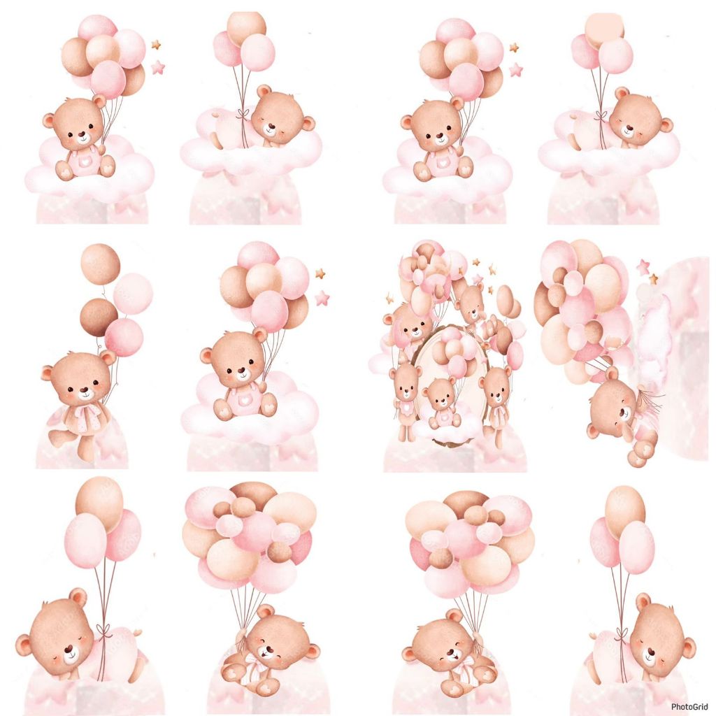 ursinha aquarela rosa  10 displays de festa de 20cm em Oferta na Shopee