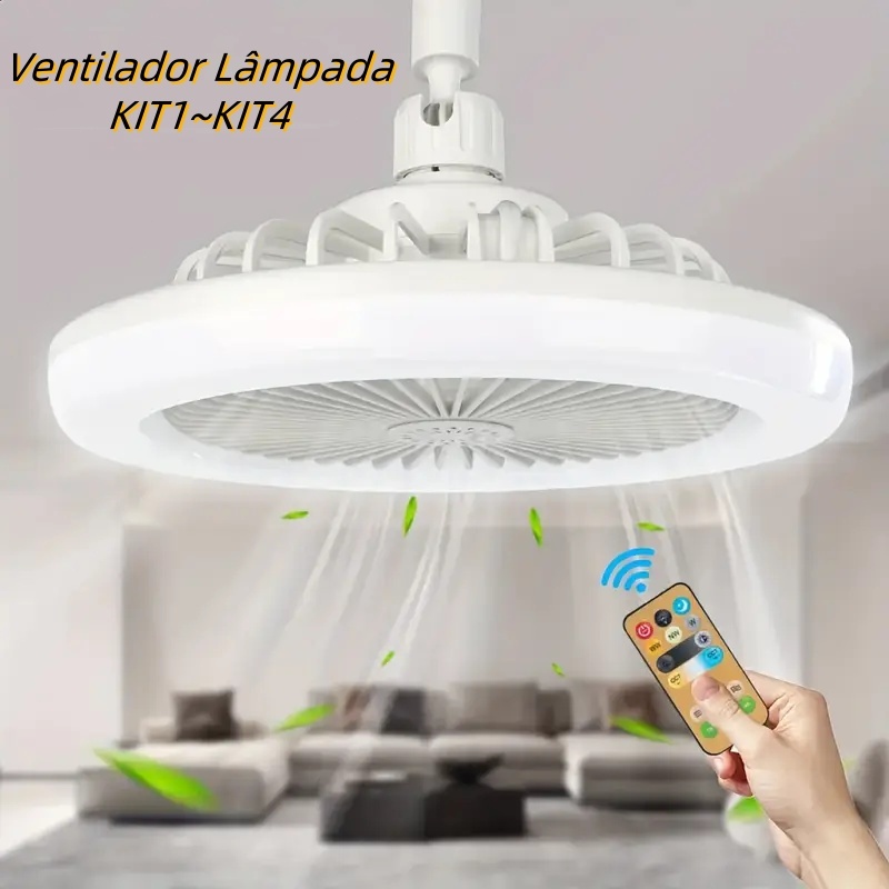 Ventilador Lâmpada De Teto Ajustável Luz 30W Led Baixo Ruído Controle Remoto Incluído