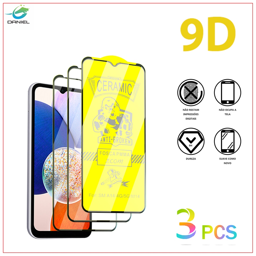 Película Kit 3 Premium Cerâmic Fosca Samsung A05 05S A7 2018 A8+ A10 10S A11 A12 A13 Série Modelo prova de explosão film