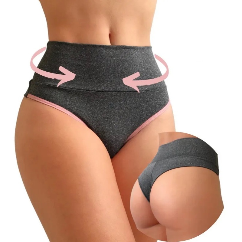 Kit 5 Calcinha Fitness compressão cós alto modeladora segura barriga Fio Dental cintura alta duplo