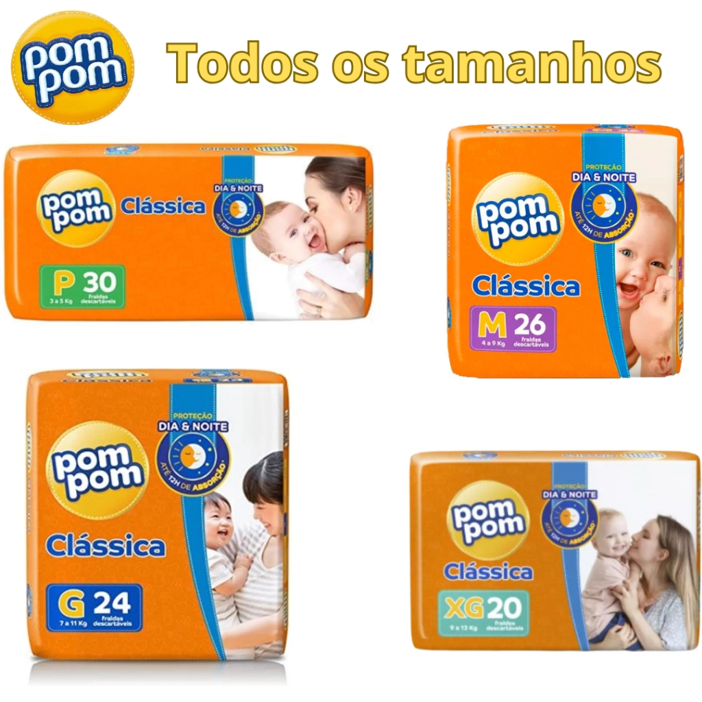 Fralda Descartável Pom Pom Clássica P M G XG XXG