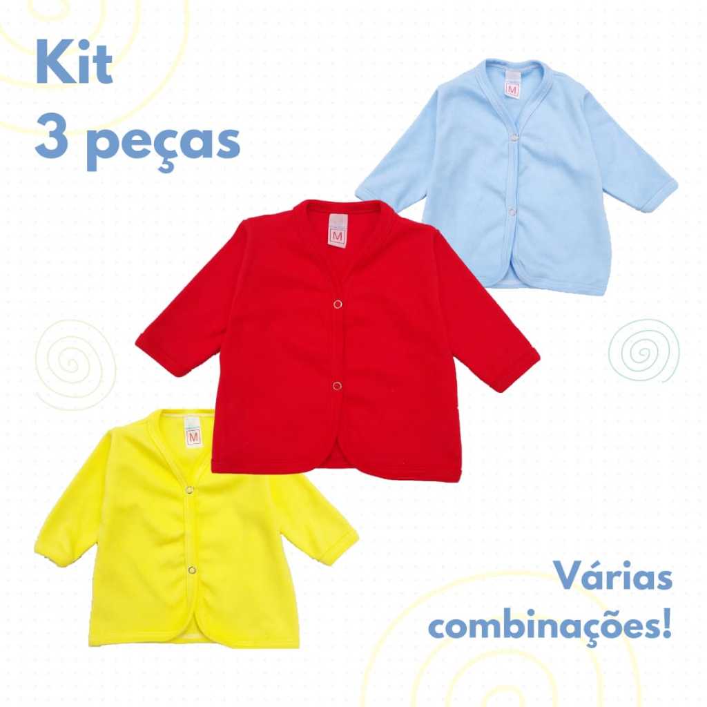 Kit 3 Casaquinhos Bebê (Super confortável) Suedine 100% Algodão em Oferta na Shopee