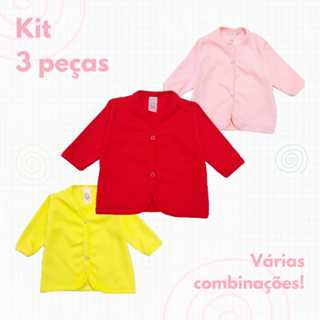Kit 3 Casacos Infantil (Casaquinhos Bebê 3 peças) Suedine 100% Algodão em Oferta na Shopee