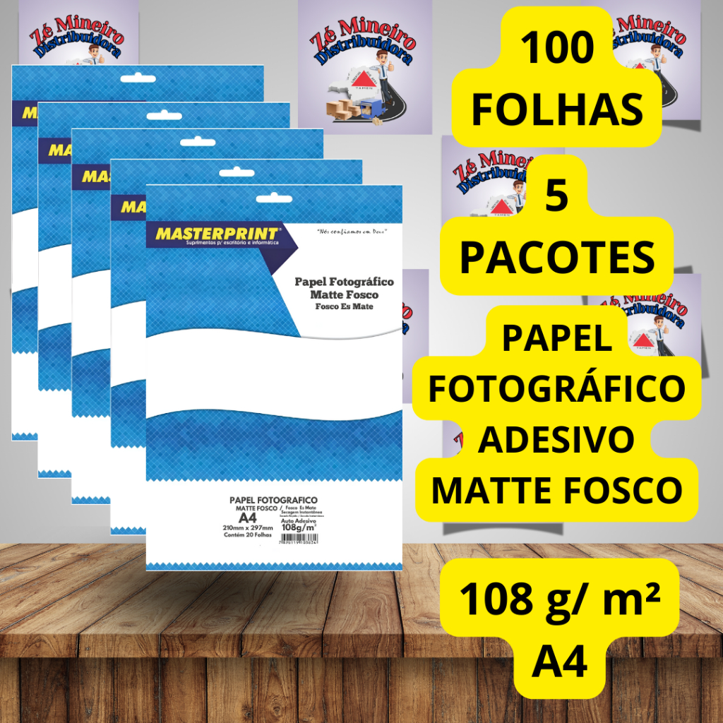 Papel Fotográfico Matte ADESIVO 108g A4 Foto Matte Fosco Autoadesivo - MASTERPRINT