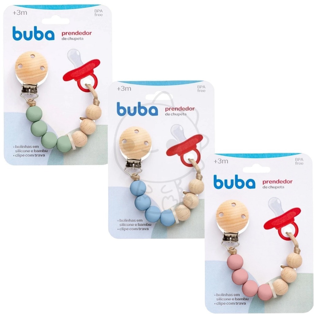 Prendedor De Chupeta Bambu e Silicone Buba Prendedor de chupeta buba bambu