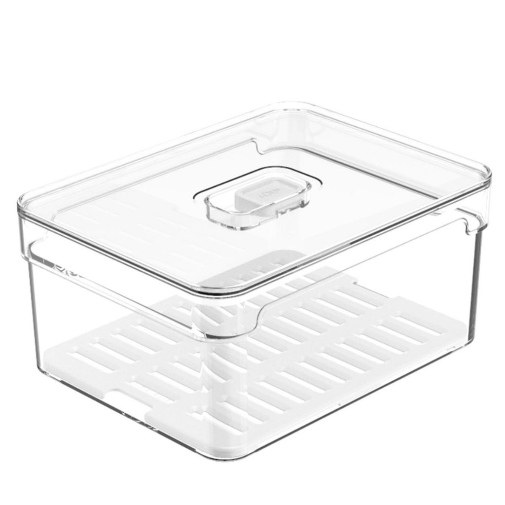 Organizador De Cozinha Com Tampa 2,2 Litros Transparente Porta Alimentos Mantimentos Para Geladeira Armário Bancada
