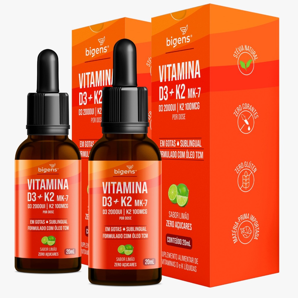BIGENS KIT 2X VITAMINA D3 2000UI + K2 MK7 100MCG LIMÃO 20ML BIOGENS em Oferta na Shopee