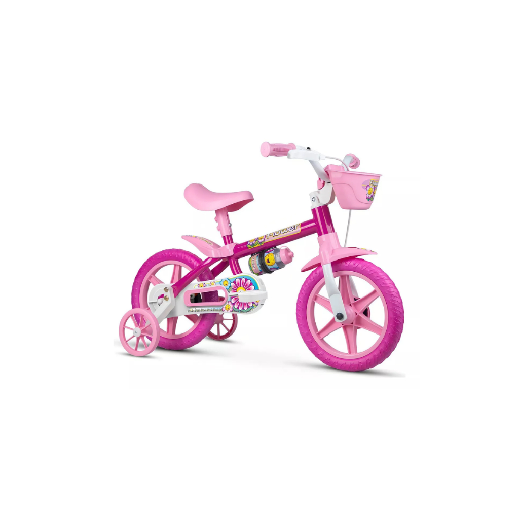 Bicicleta  Infantil Nathor Flower Aro 12 Freio Tambor Cor Rosa Com Rodas De Treinamento - Mom & Baby