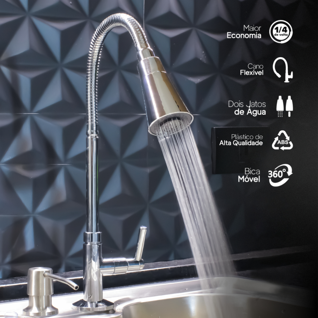 Torneira Gourmet Cozinha Bancada Pia Flexível 2 Jatos Abs