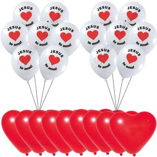Balão Bexiga Jesus Te Ama Batismo e Comunhão Religioso + Balão de Látex Coração - Kit  50 unidades 9 Pol E 6,5 Pol em Oferta na Shopee