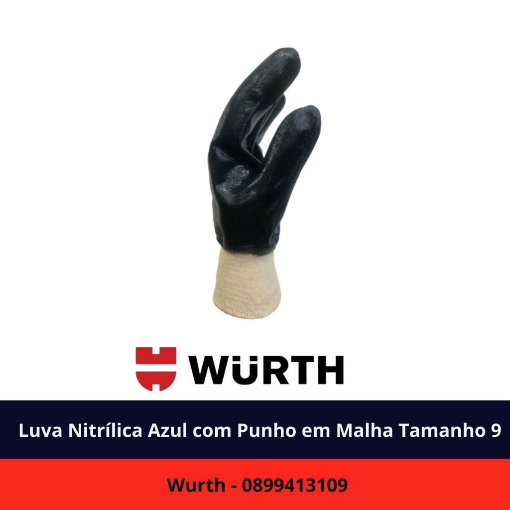 Luva Nitrílica Azul com Punho em Malha Tamanho 9 - WURTH-0899413109