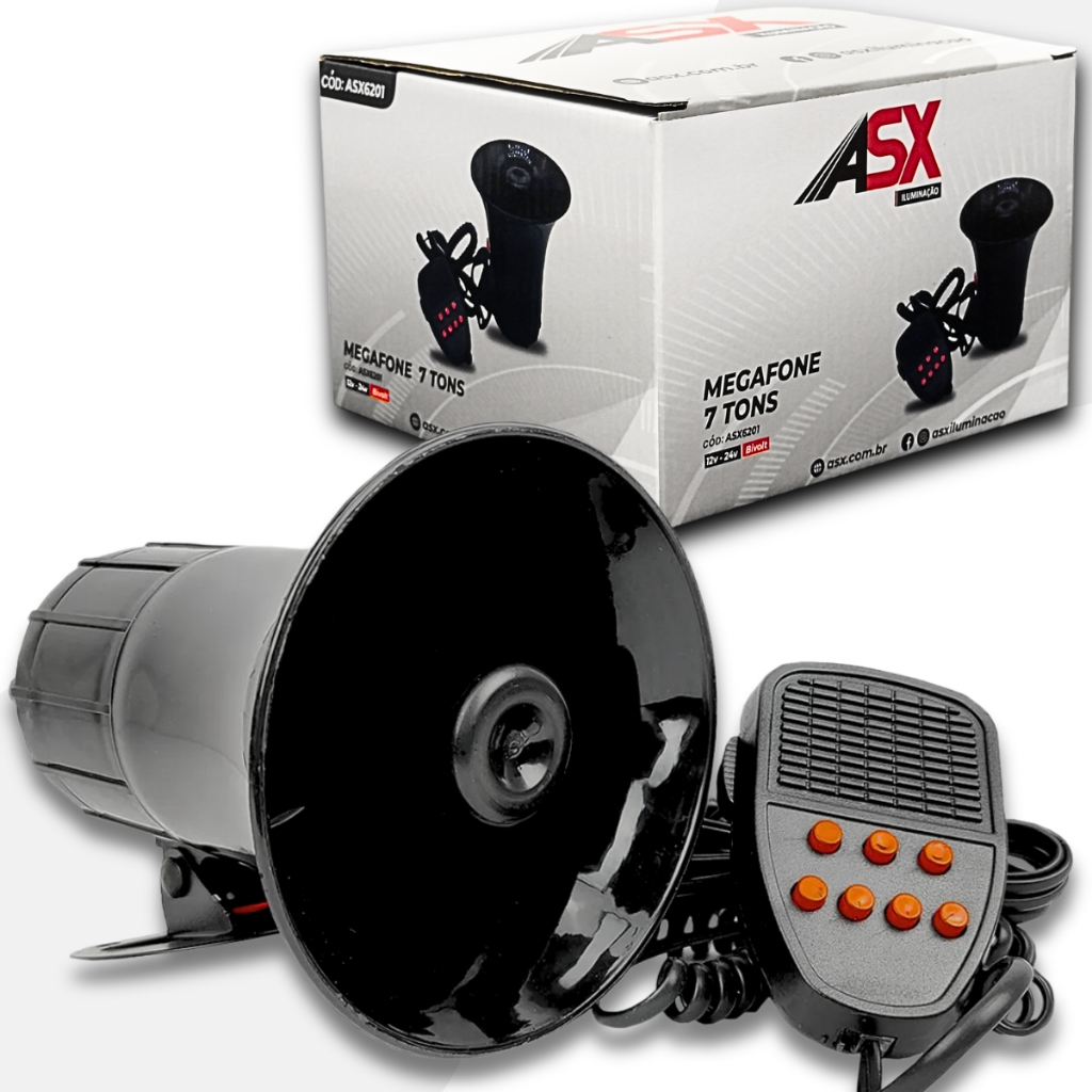 Sirene Carro Alto Falante Megafone 7 Tons Som Policia Alarme em Oferta na Shopee