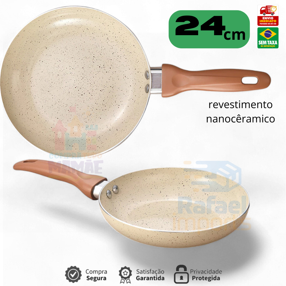 Frigideira Antiaderente Revestimento Nanocerâmico Granito Vermelho Azul Fogão Indução Gás ...