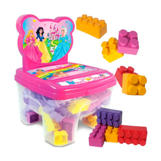 Cadeira Blocos de Montar Educativo Infantil Tema Dinossauros ou Princesas Brinquedo de Menino Menina