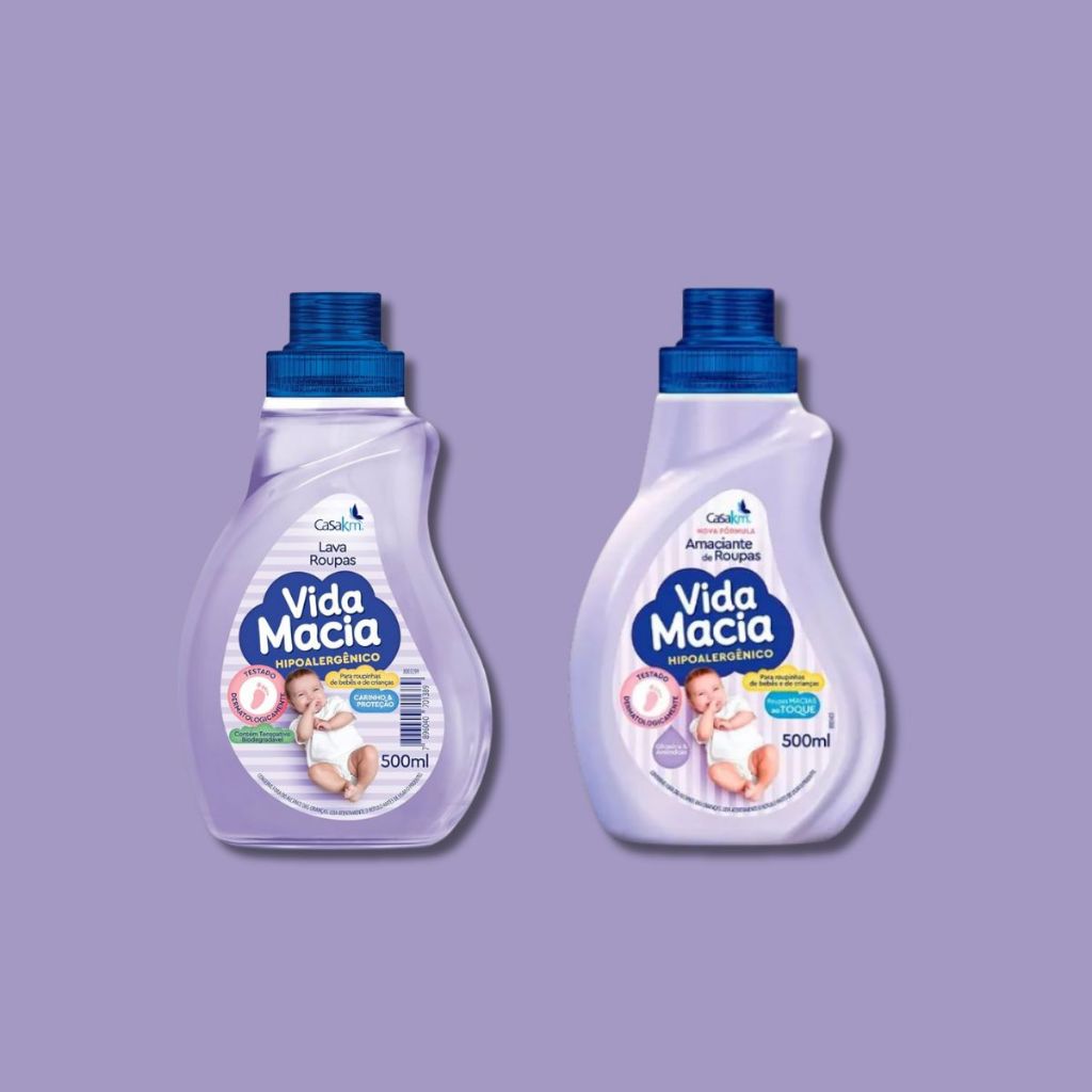 Kit Vida Macia Sabão Lava Roupas + Amaciante Glicerina e Amêndoas Roupas Delicadas 500ml C...
