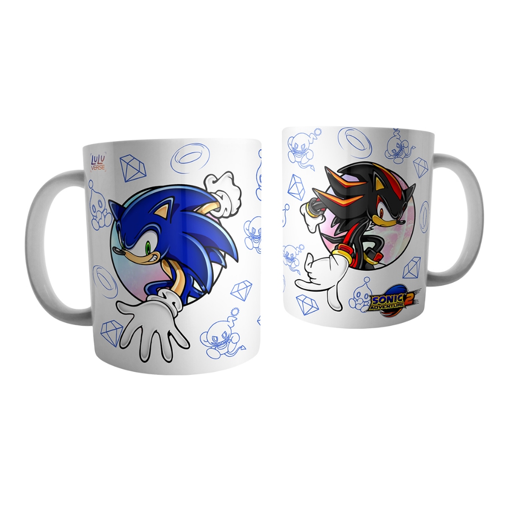 Caneca de Cerâmica 325ml Sonic Adventure 2 #01 LuLuverse Sonic e Shadow Anéis Chaos Dark Chaos