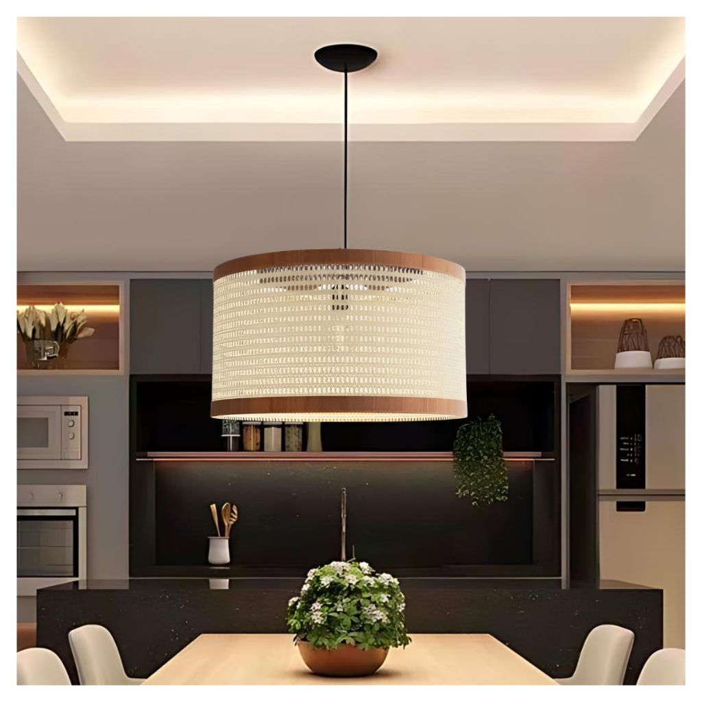 Pendente Luminária Tela Palha Indiana Retrô Decorativa Sala De Estar Jantar Cozinha Lustre Ratan