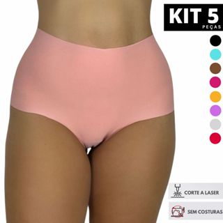 Kit 5 Calcinha Sem Costura Cós Super Alto Corte A Laser Box Cores Diversas Lisa Não Marca ...