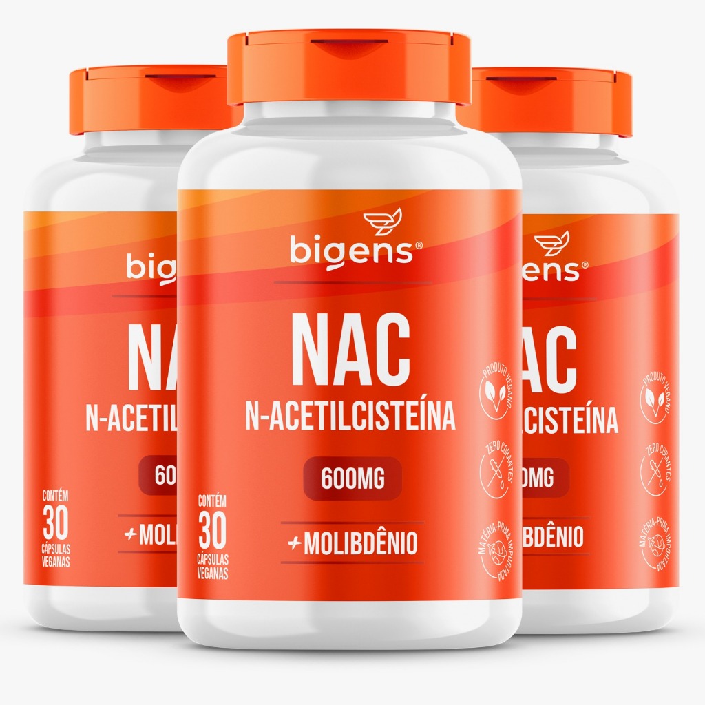 BIGENS KIT 3X NAC N-ACETIL CISTEINA 600MG 30 CAPS BIOGENS em Oferta na Shopee