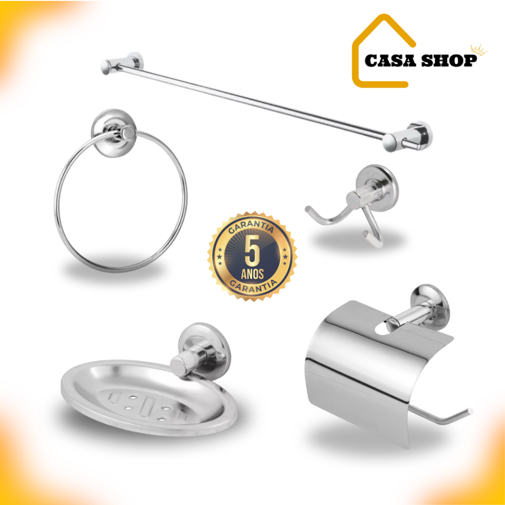 Kit stander para banheiro 5 peças completo luxo aço inox metal
