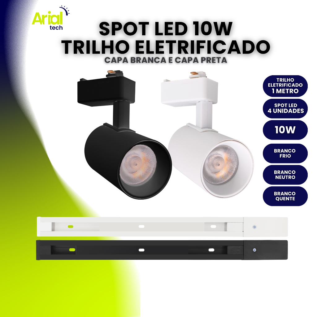 Kit Spot Trilho Eletrificado 1 Metro + 4 Spot Led 10w Preto Branco Casa e Decoração em Oferta na Shopee
