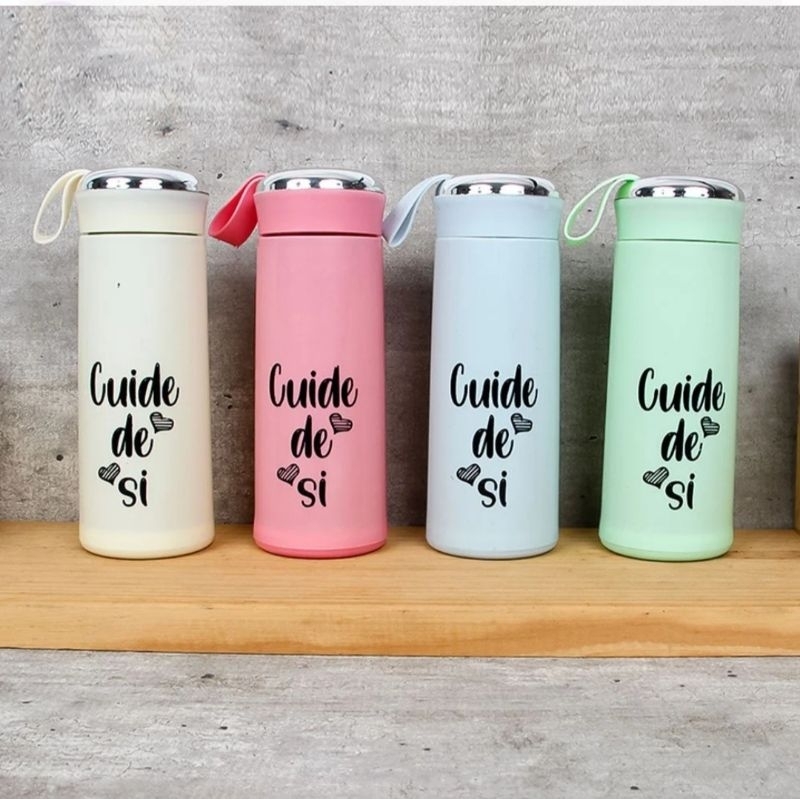 Garrafa de Vidro 400 ml Revestida de Plástico Com Frase Motivacional