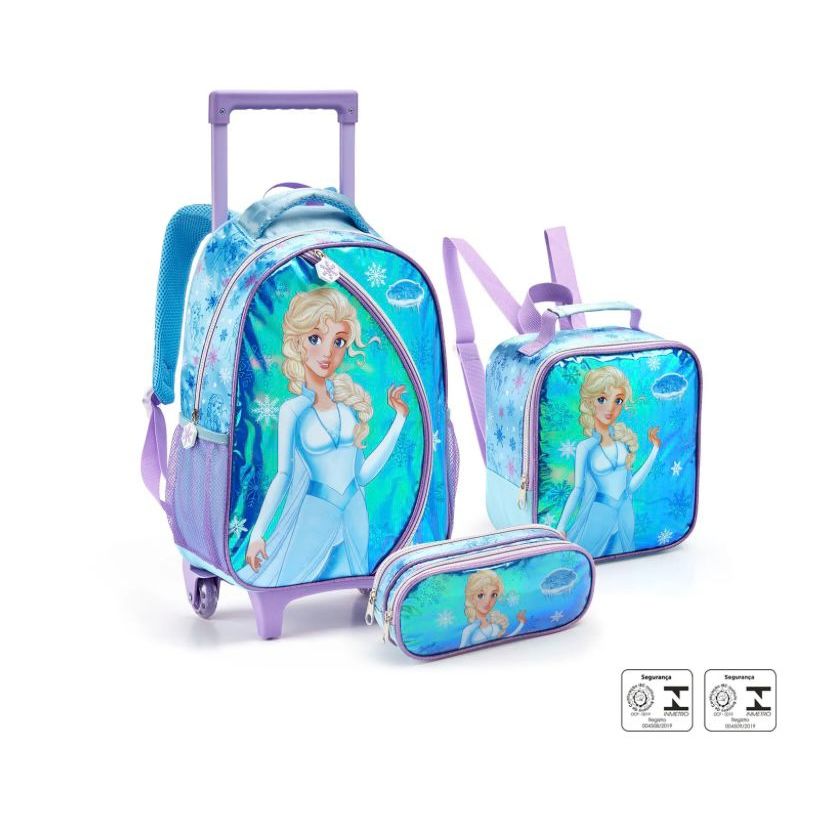 Kit 3 Peças Mochila Rodinhas Frozen Lancheira Térmica Estojo Menina Seatine Melhor - Miniatura 2