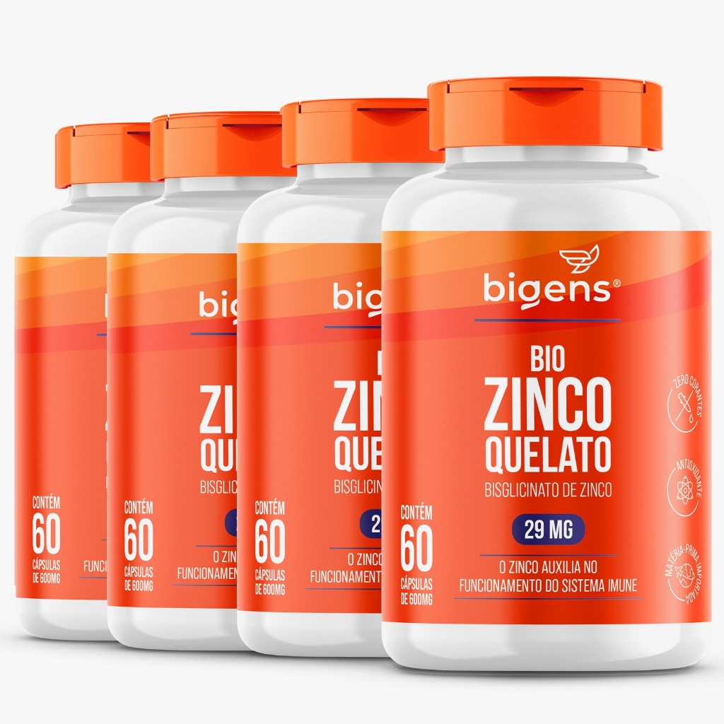 BIGENS KIT 4X BIO ZINCO QUELATO 60 CAPS BIOGENS em Oferta na Shopee