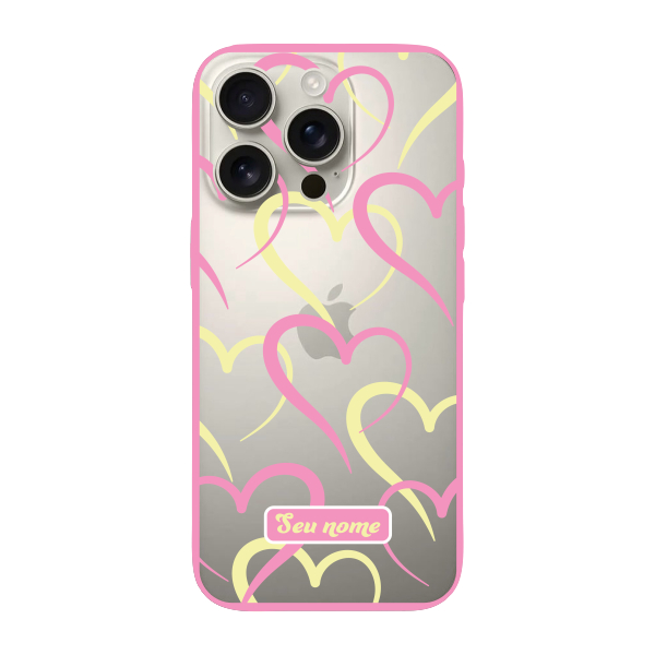 Capinha para iPhone 16 Pro Anti Impacto Personalizada - Corações Amarelos e Rosas com nome
