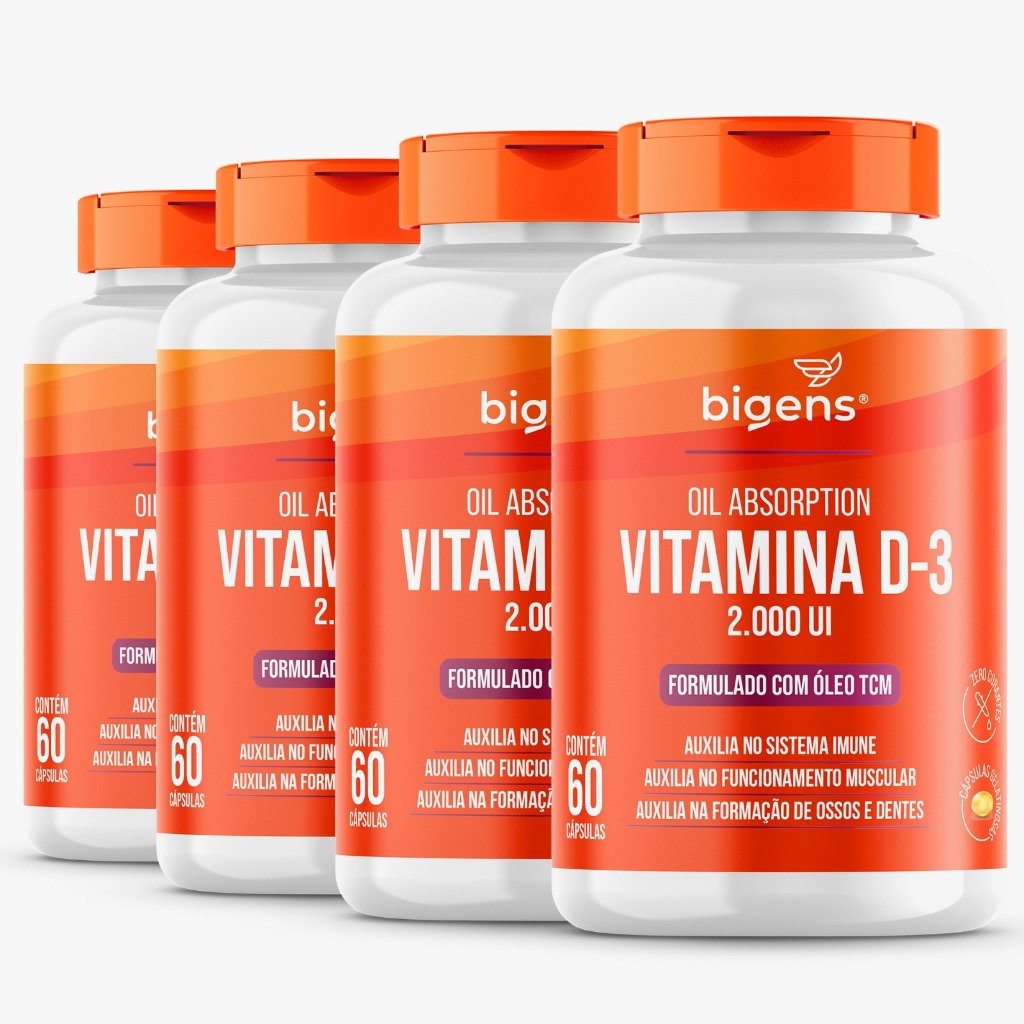 BIGENS KIT 4X ULTRA VITAMINA D3 2000UI 60 CÁPSULAS GEL BIOGENS em Oferta na Shopee