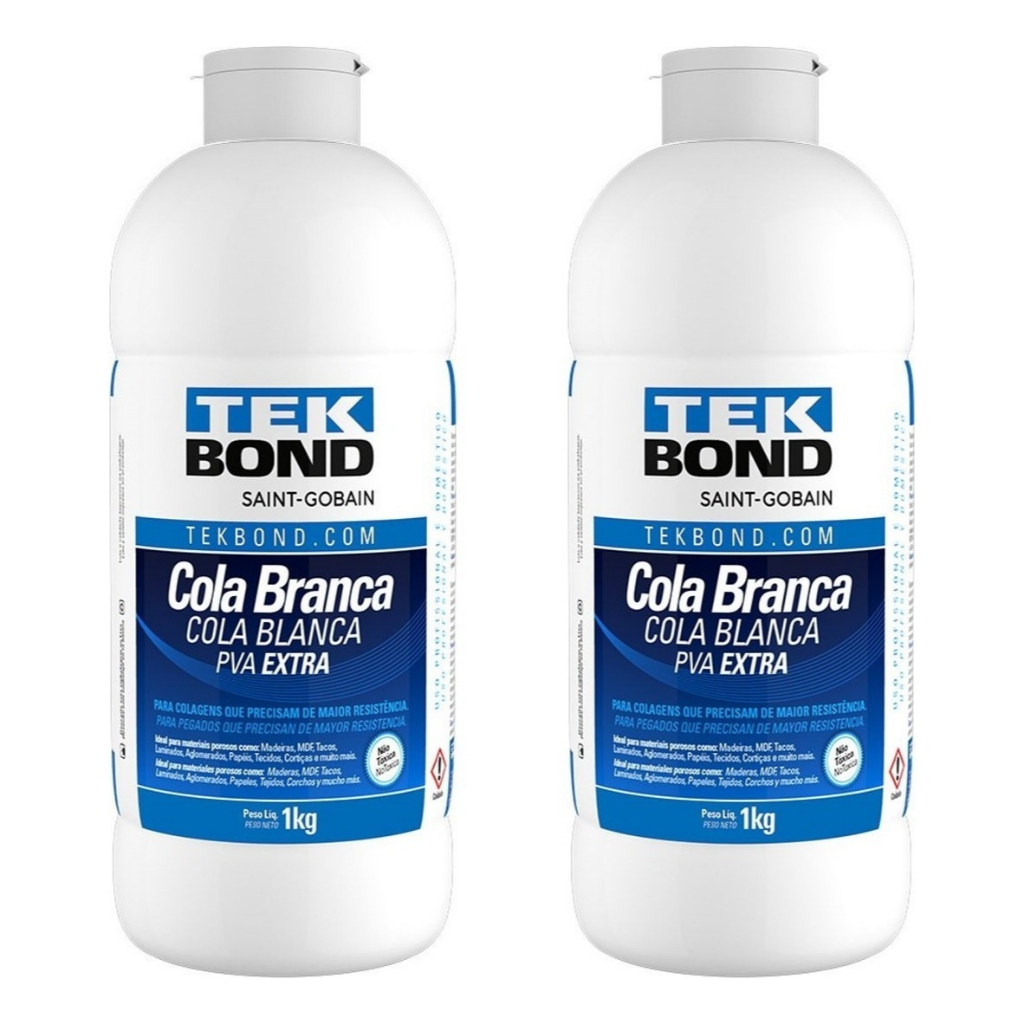 Kit 2 Cola Branca Líquida Tekbond Pva Extra 1kg Construção Papel Isopor Tecidos Laminados Fórmica