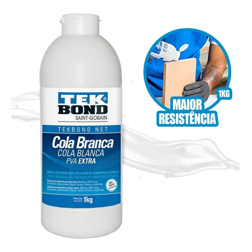 Cola Branca Pva Extra 1kg Artesanato Madeira Tekbond Fórmica Aglomerado MDF Laminados Papel Papelão