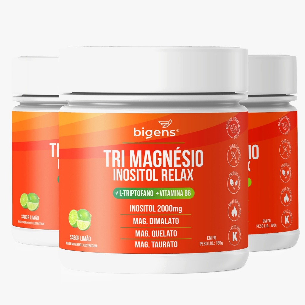 BIGENS KIT 3X TRI MAGNÉSIO INOSITOL RELAX 180G LIMÃO BIOGENS