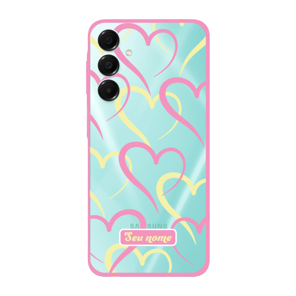 Capinha para Samsung A16 Anti Impacto Personalizada - Corações Amarelos e Rosas com nome