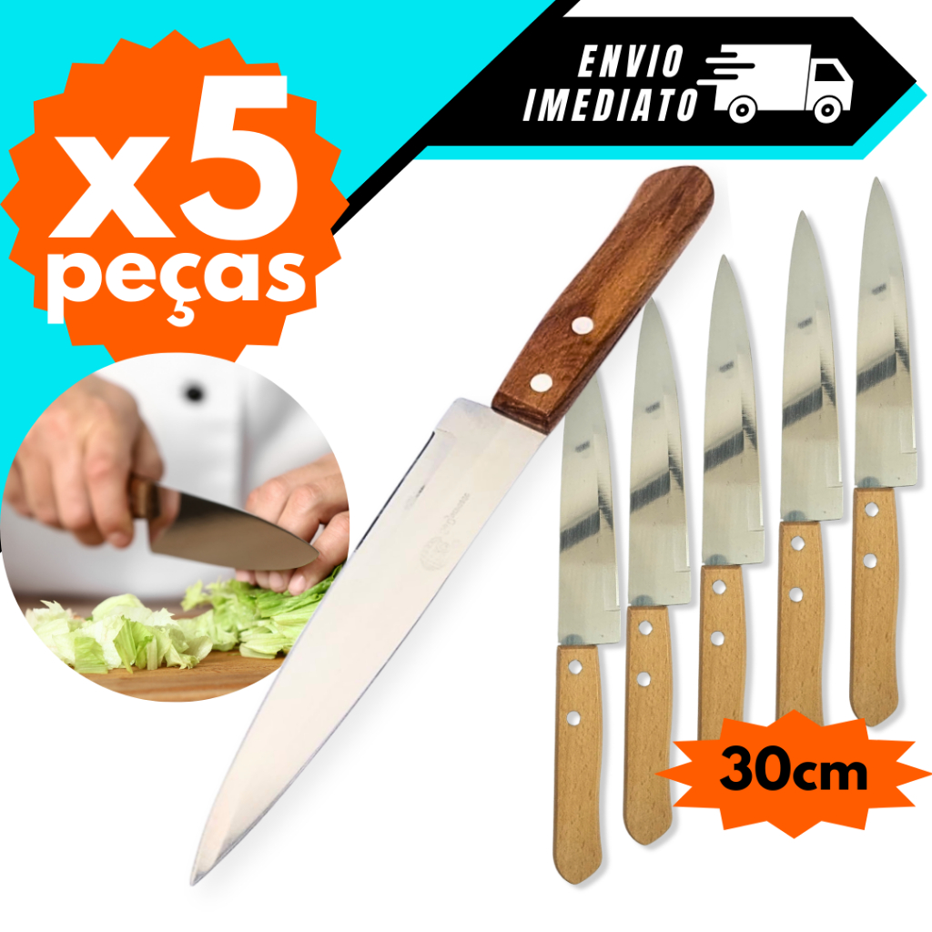 Kit Faca de Cozinha 5 Peças para Carne Comida Legumes Salada Casa 7'' Utilidade Churrasco