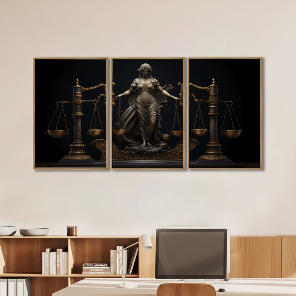 3 Quadros Decorativos Profissão Imparcialidade e Equidade: A Balança da Justiça com Moldura em Oferta na Shopee