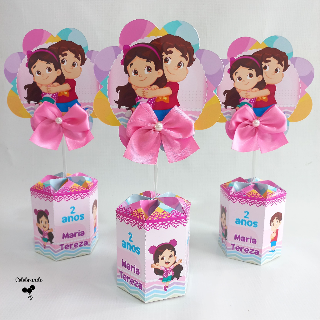 Centro de mesa Personalizados Maria Clara e JP Enfeite de Mesa Aniversário Cachepo PEGUE E MONTE