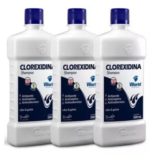 Kit 3 Uni Shampoo Clorexidina Wolrd Cães Gatos Pet 500ml em Oferta na Shopee