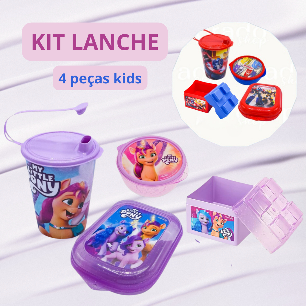 Kit Lancheira Escolar 4 Peças Copo Com Tampa Pote Lego Sanduicheira Porta Pão Pote 250ml Merenda