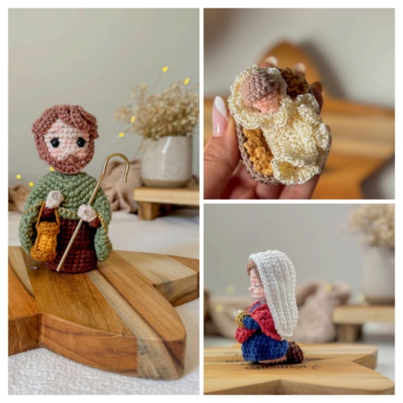 Mini sagrada família amigurumi.sagrada família