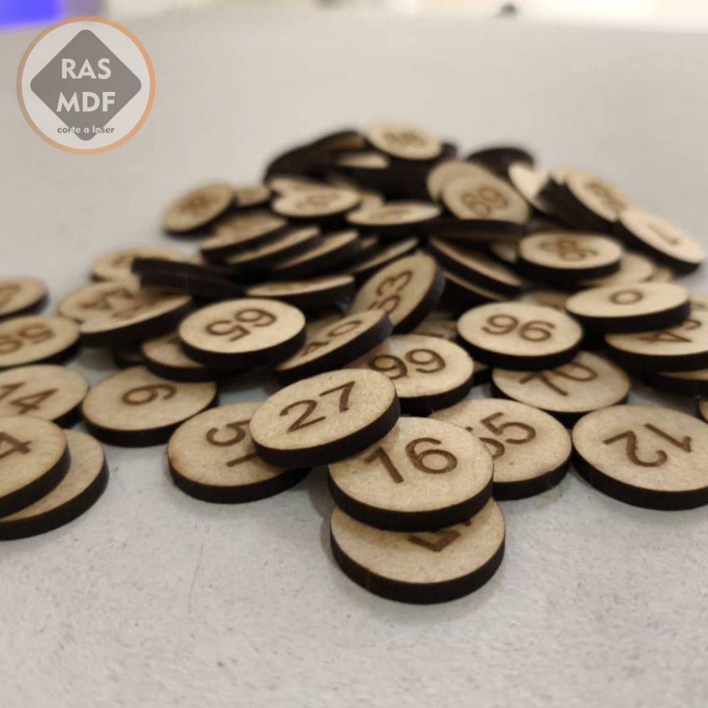 Kit com 101 Bolachas de MDF Numerados - 1,9 cm