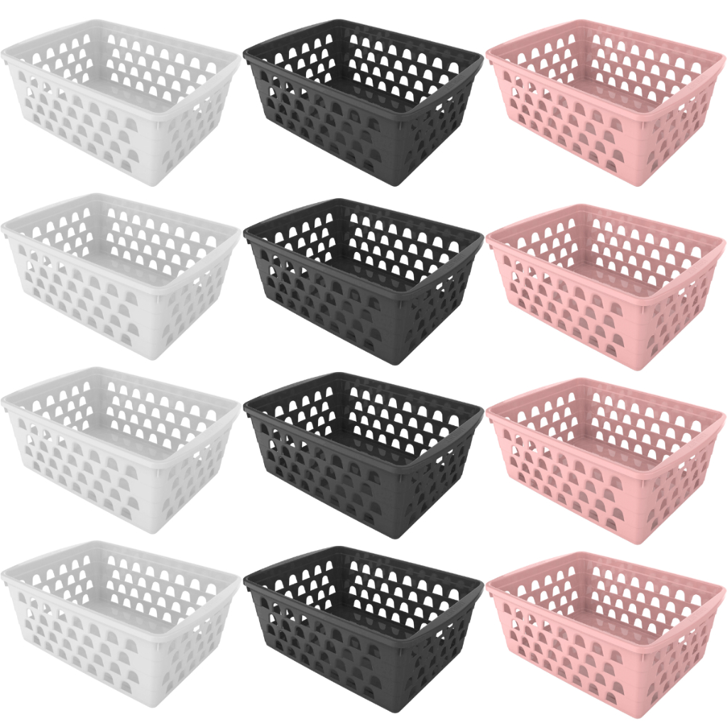 Kit Cesto Organizador 16x13x6,5cm 6 ou 12 Unidades Branco, Rosa e Preto em Oferta na Shopee