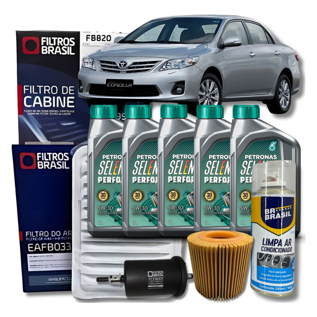 Kit Revisão Óleo Filtros e Higienizador - Toyota Corolla GLI 2.0 16V 2010 2011 2012 2013 2014 2015