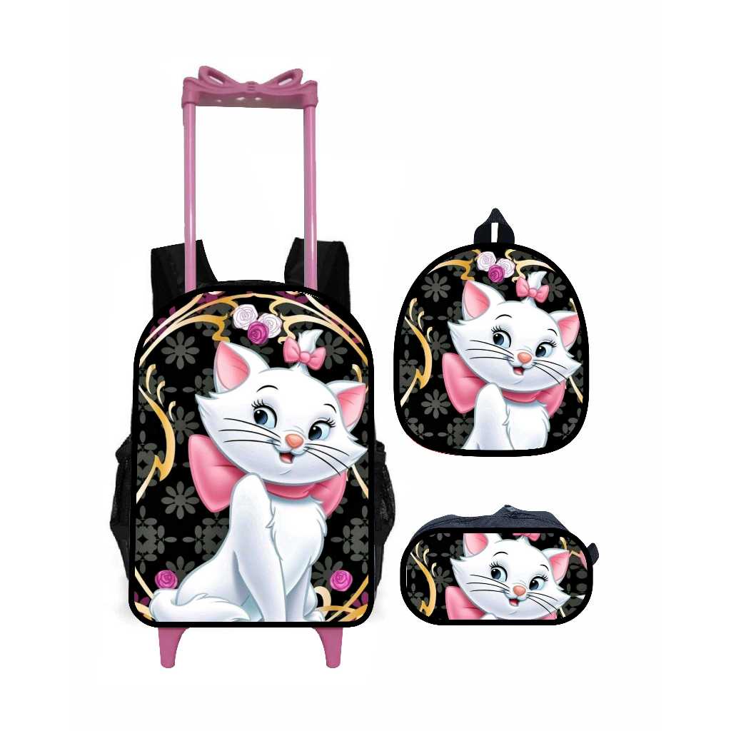 Kit escolar infantil gata Marie mochila + lancheira térmica + estojo