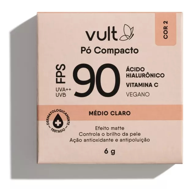 Pó Compacto Facial Vult FPS90 Médio Claro 6g em Oferta na Shopee